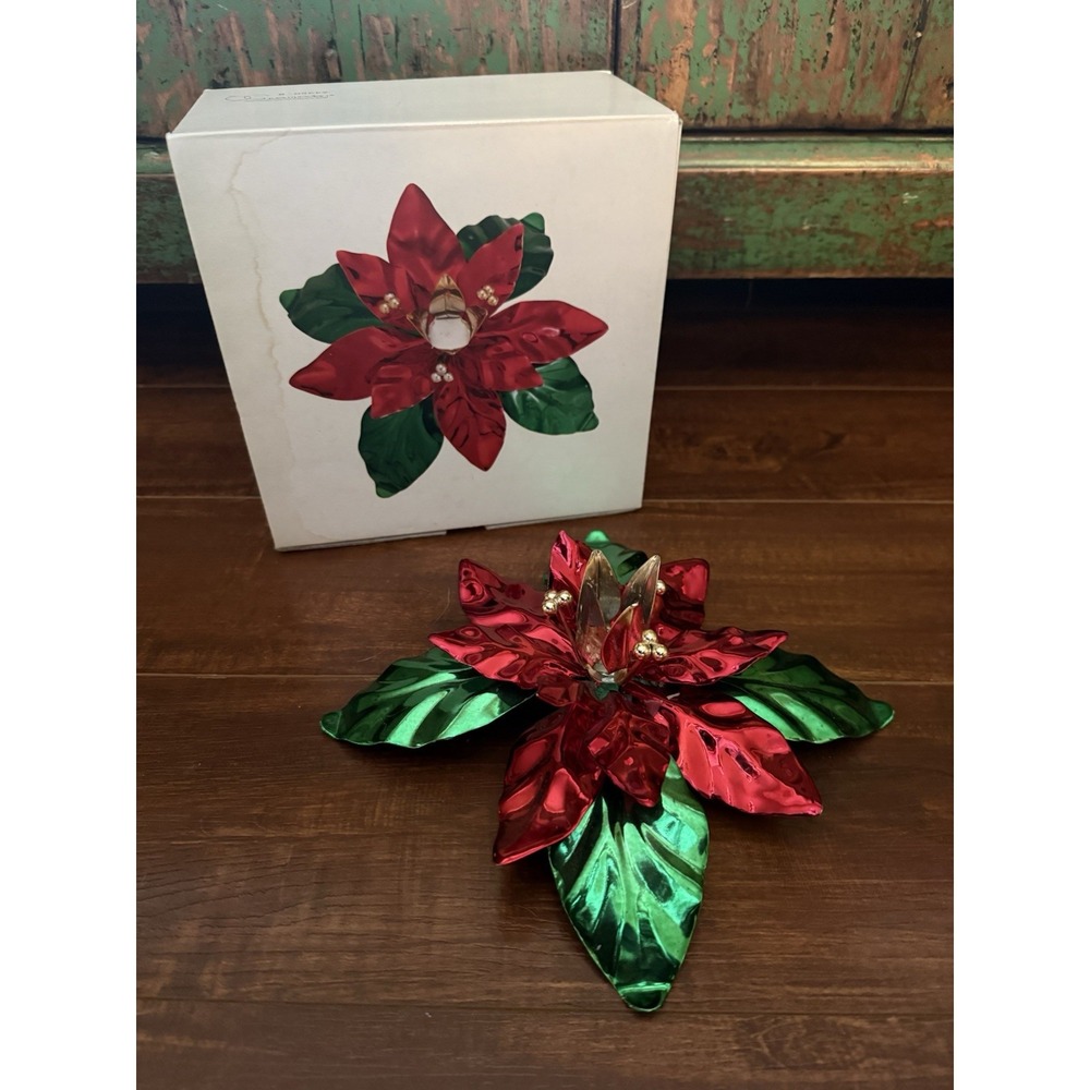 Department 56 Metal Poinsettia Taper Candle Holder (Model 4350-8)